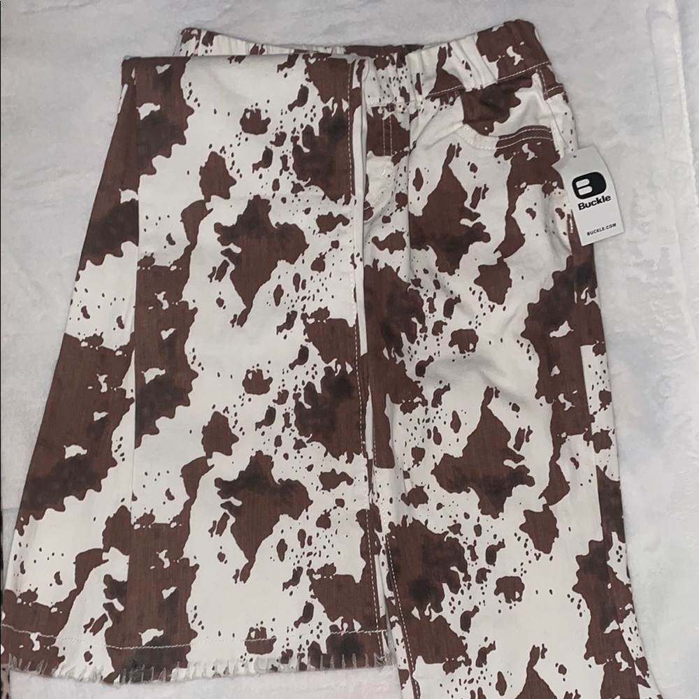 Buckle Brown and White Cow Patterned womens bow cute jeans